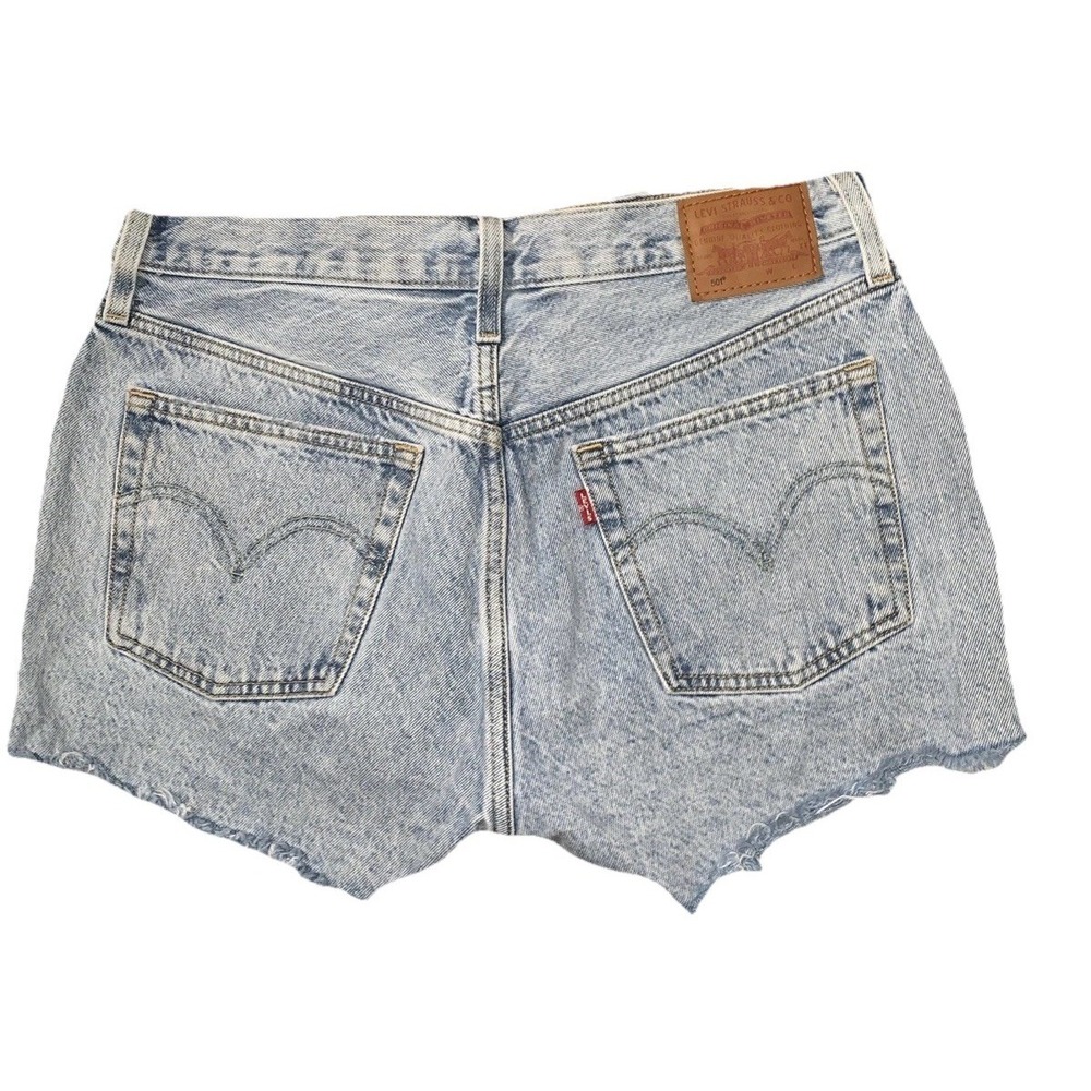 LEVI'S 501 Premium Shorts Big E Women's 30 Button Fly Acid Wash Denim Distressed - Picture 2 of 9